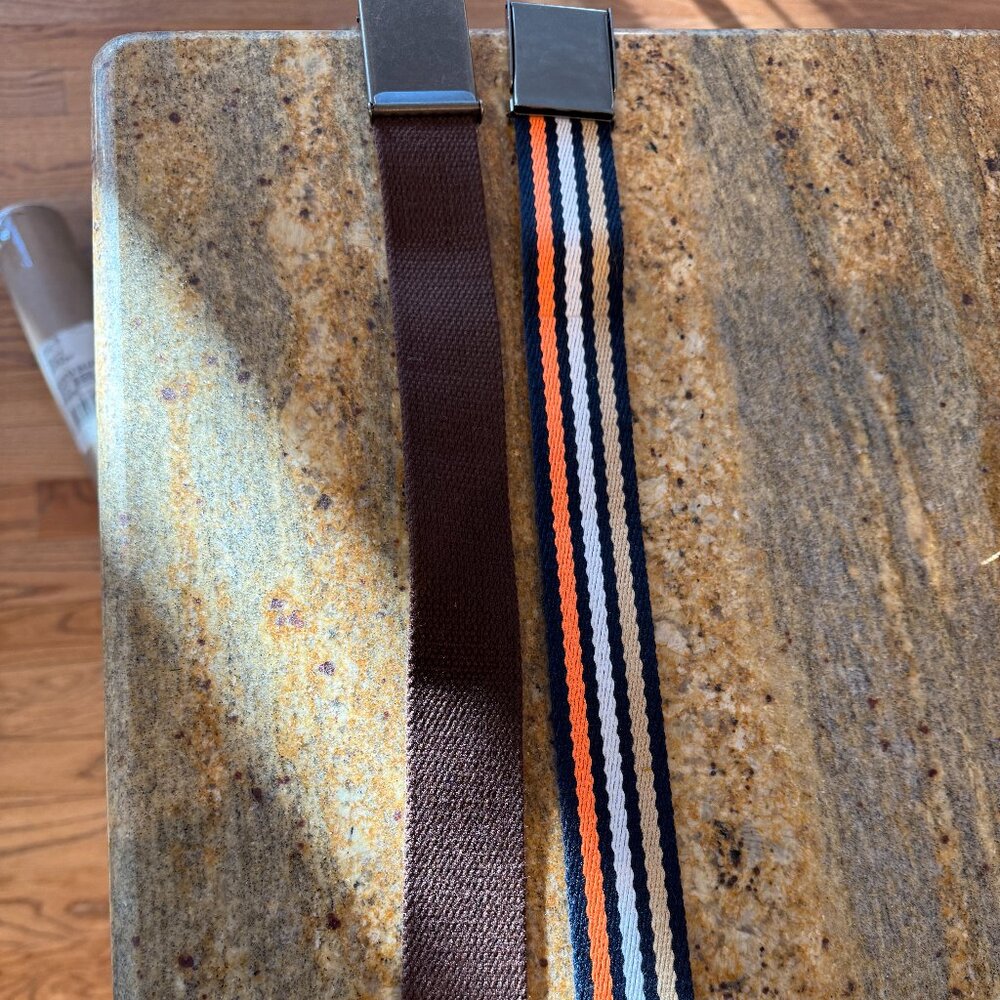 2 Mile High Life Cut to Fit Canvas Web Belts Brown and Stripped Flip Top Buckle